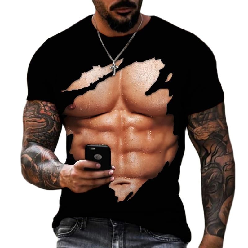 Street Fashion For Short Guys - T-Shirt Otot Cetak 3D Pria Fashion