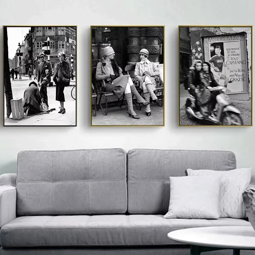 Street Fashion Poster - Mode Cetak Fotografi Vintage Hitam dan