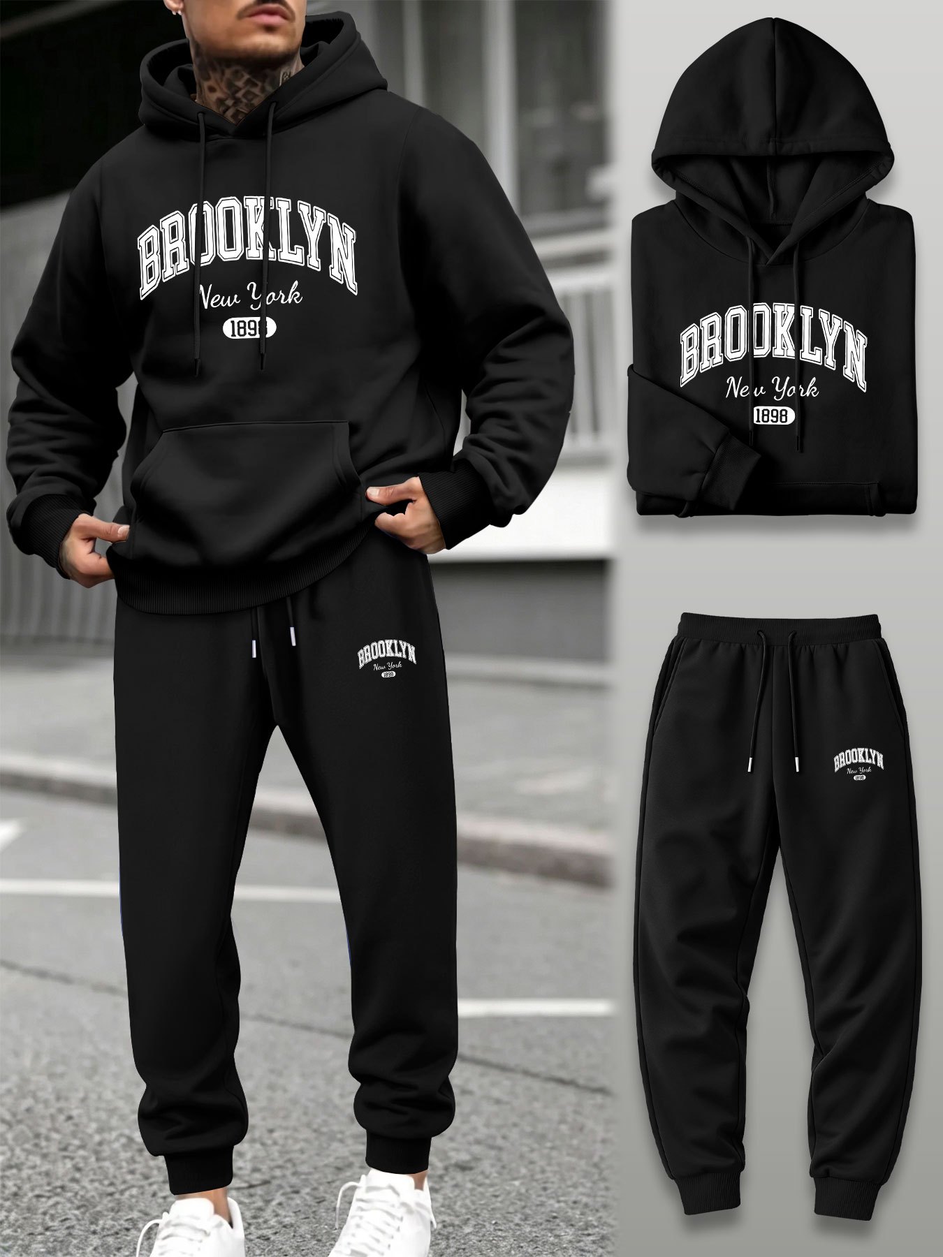 Street Fashion Winter - Setelan Olahraga Pria 2 Potong, Hoodie
