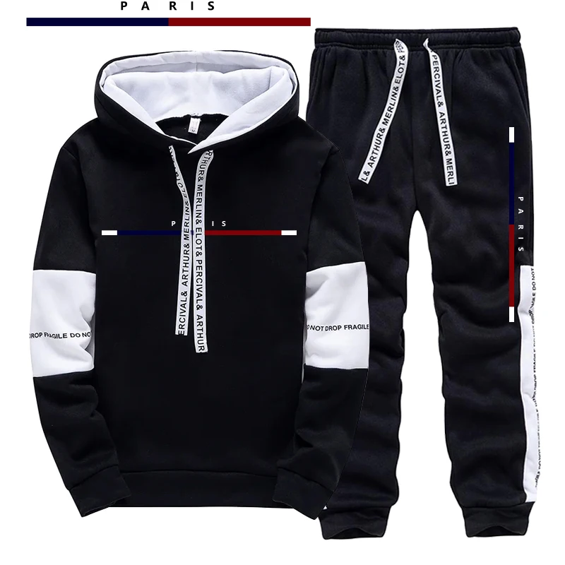 Street Fashion In Paris - Setelan Pria Motif Cetak Paris/Hoodie/Celana, Pakaian
