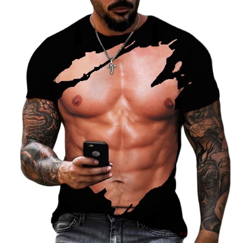 T-Shirt Otot Cetak 3D Pria Fas - Street Fashion For Short Guys ulasan dan harga