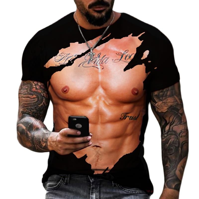 T-Shirt Otot Cetak 3D Pria Fas - Street Fashion For Short Guys ulasan dan harga