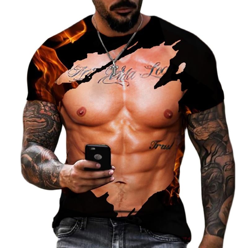 T-Shirt Otot Cetak 3D Pria Fas - Street Fashion For Short Guys ulasan dan harga