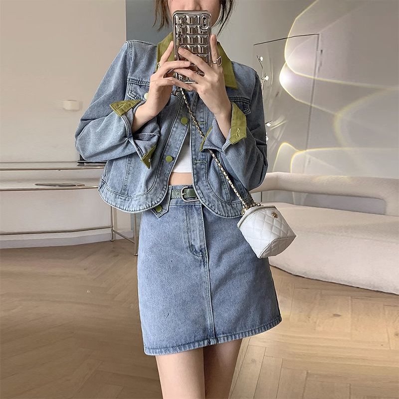 Mantel Denim Rok Mini Dua Poto - Street Fashion Jacket ulasan dan harga