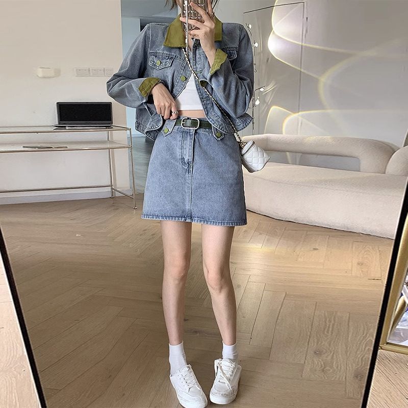 Mantel Denim Rok Mini Dua Poto - Street Fashion Jacket ulasan dan harga