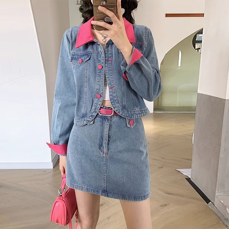Mantel Denim Rok Mini Dua Poto - Street Fashion Jacket ulasan dan harga